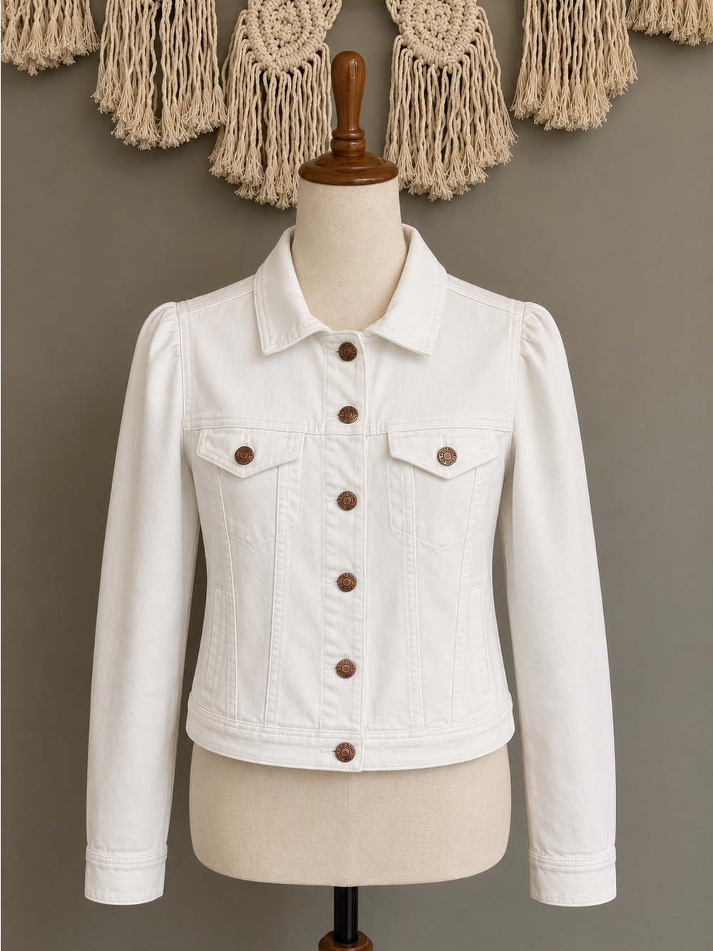 GAP Puff Sleeve White Women Denim Jean Jacket